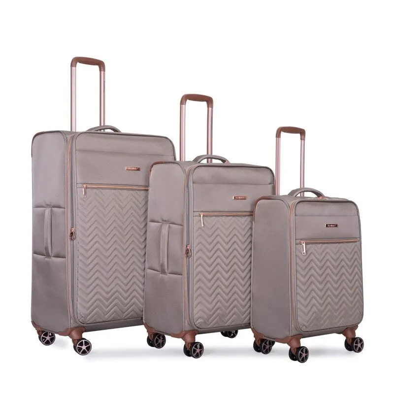 4-Piece Softshell Suitcase Terylene Luggage Sets with Spinner Wheels,Khaki