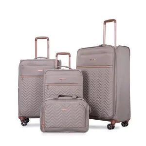 4-Piece Softshell Suitcase Terylene Luggage Sets with Spinner Wheels,Khaki