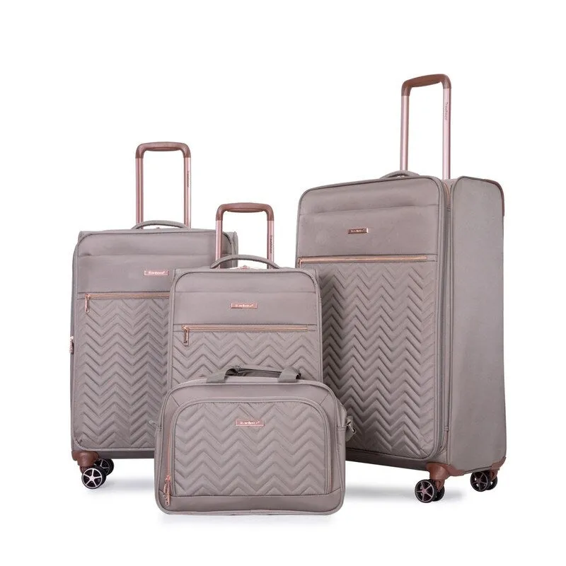 4-Piece Softshell Suitcase Terylene Luggage Sets with Spinner Wheels,Khaki