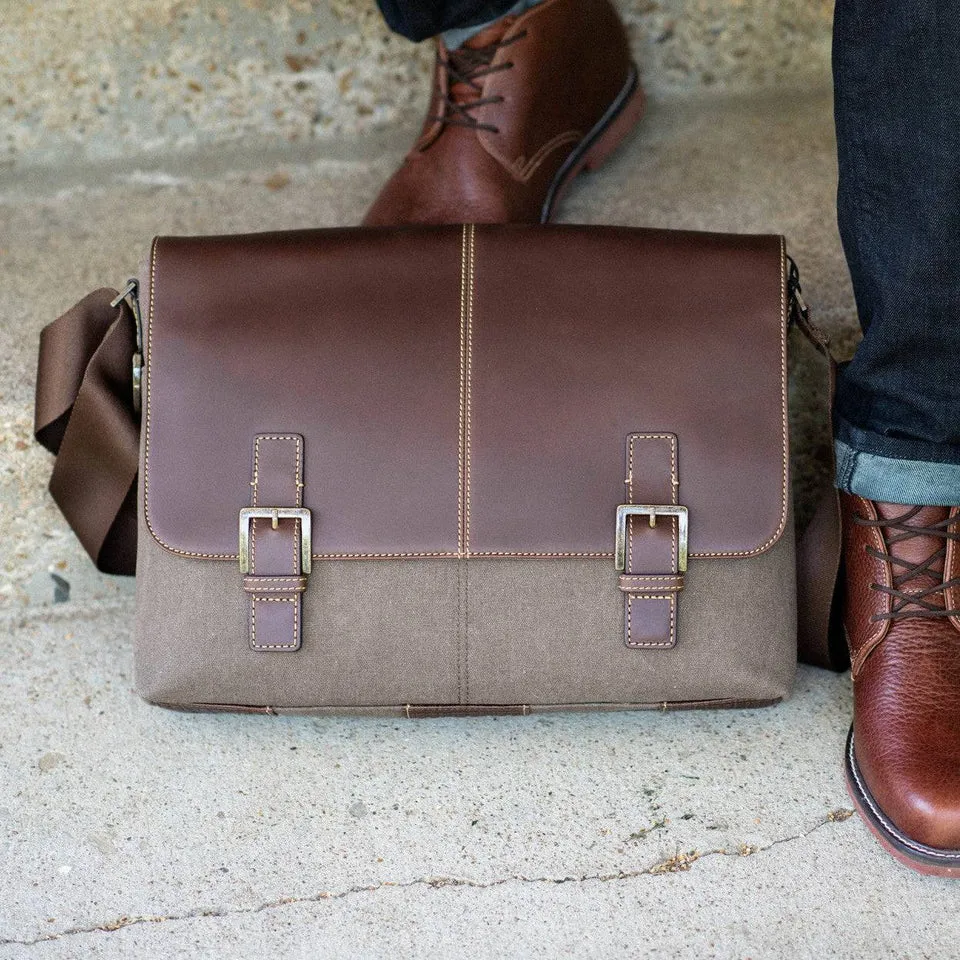 Boconi Bryant LTE Slim Double Buckle Canvas & Leather Messenger W RFID
