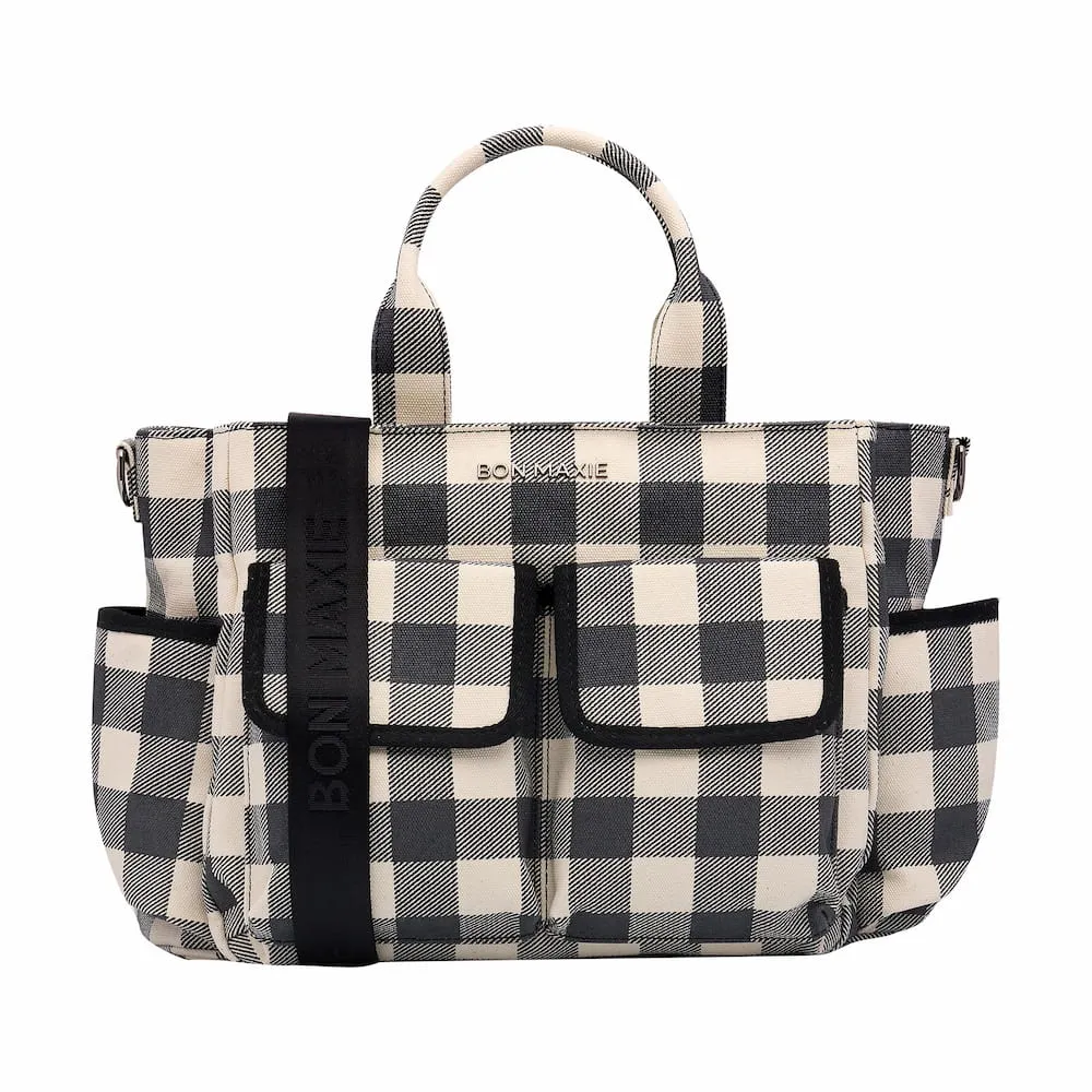 Everyday Multi-Pocket Tote Bag -- Black Gingham