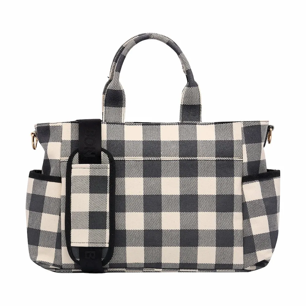 Everyday Multi-Pocket Tote Bag -- Black Gingham
