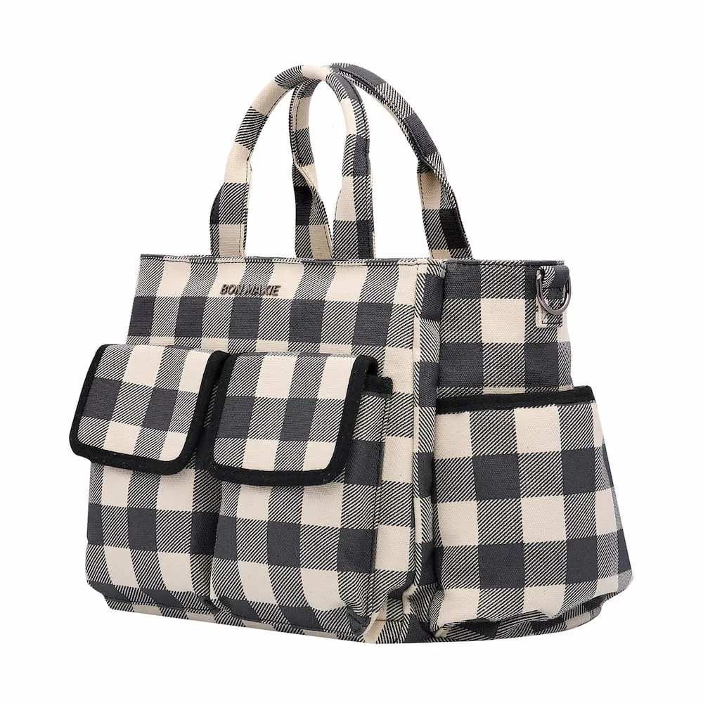 Everyday Multi-Pocket Tote Bag -- Black Gingham