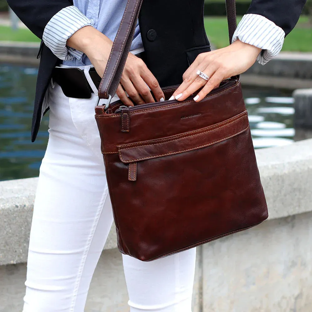 Jack Georges Voyager Zip Top Crossbody Hobo Brown