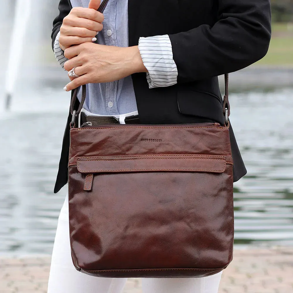 Jack Georges Voyager Zip Top Crossbody Hobo Brown