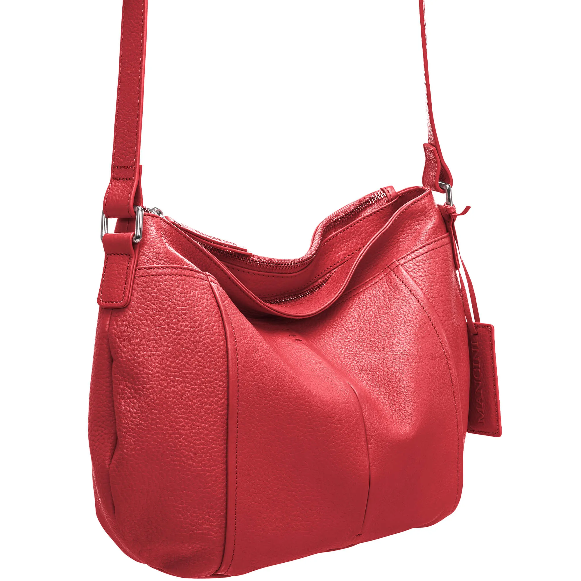 Mancini Pebbled Scarlet Crossbody Hobo bag