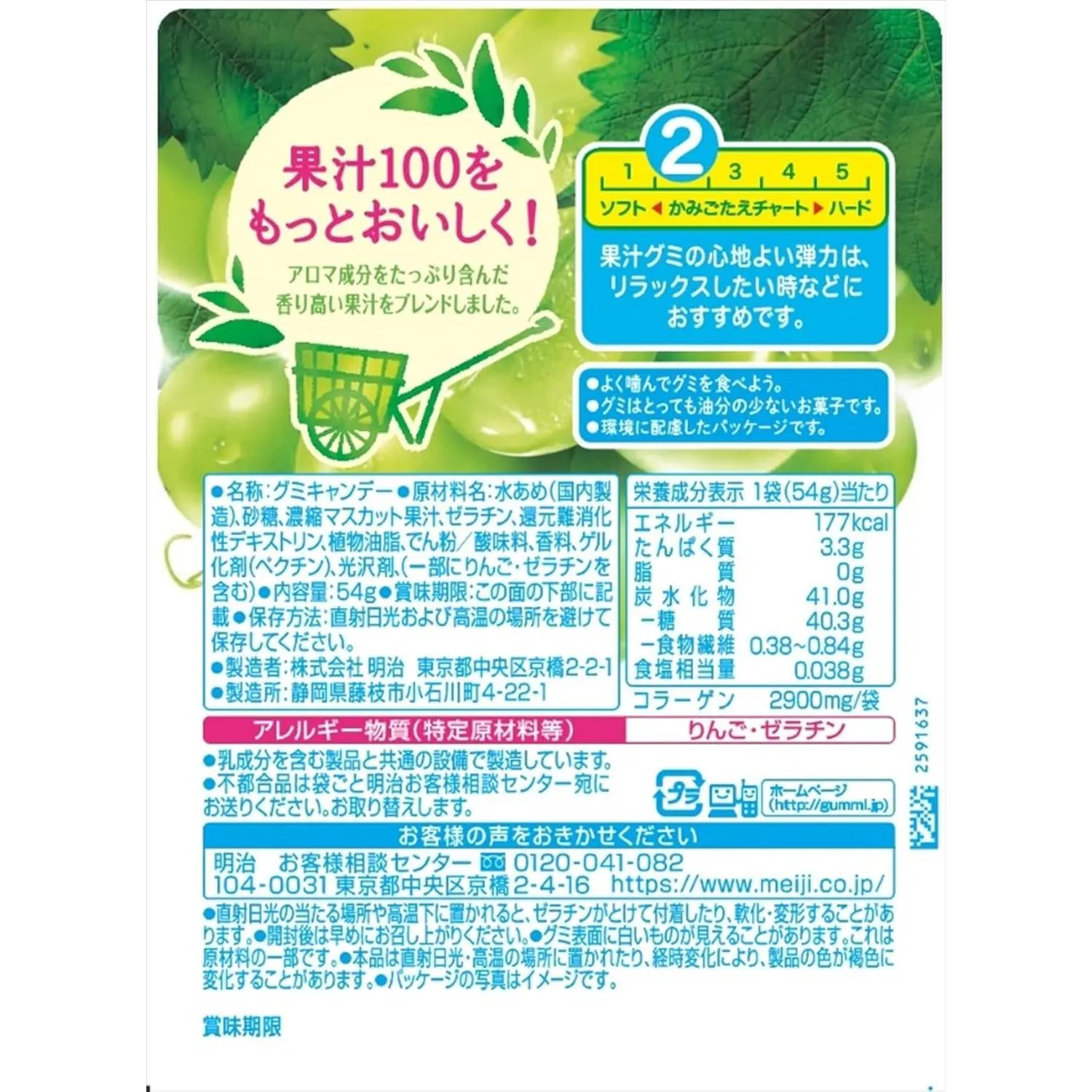 Meiji Fruit Gummy Candies Muscat White Grape Gummies 54g (Pack of 3)