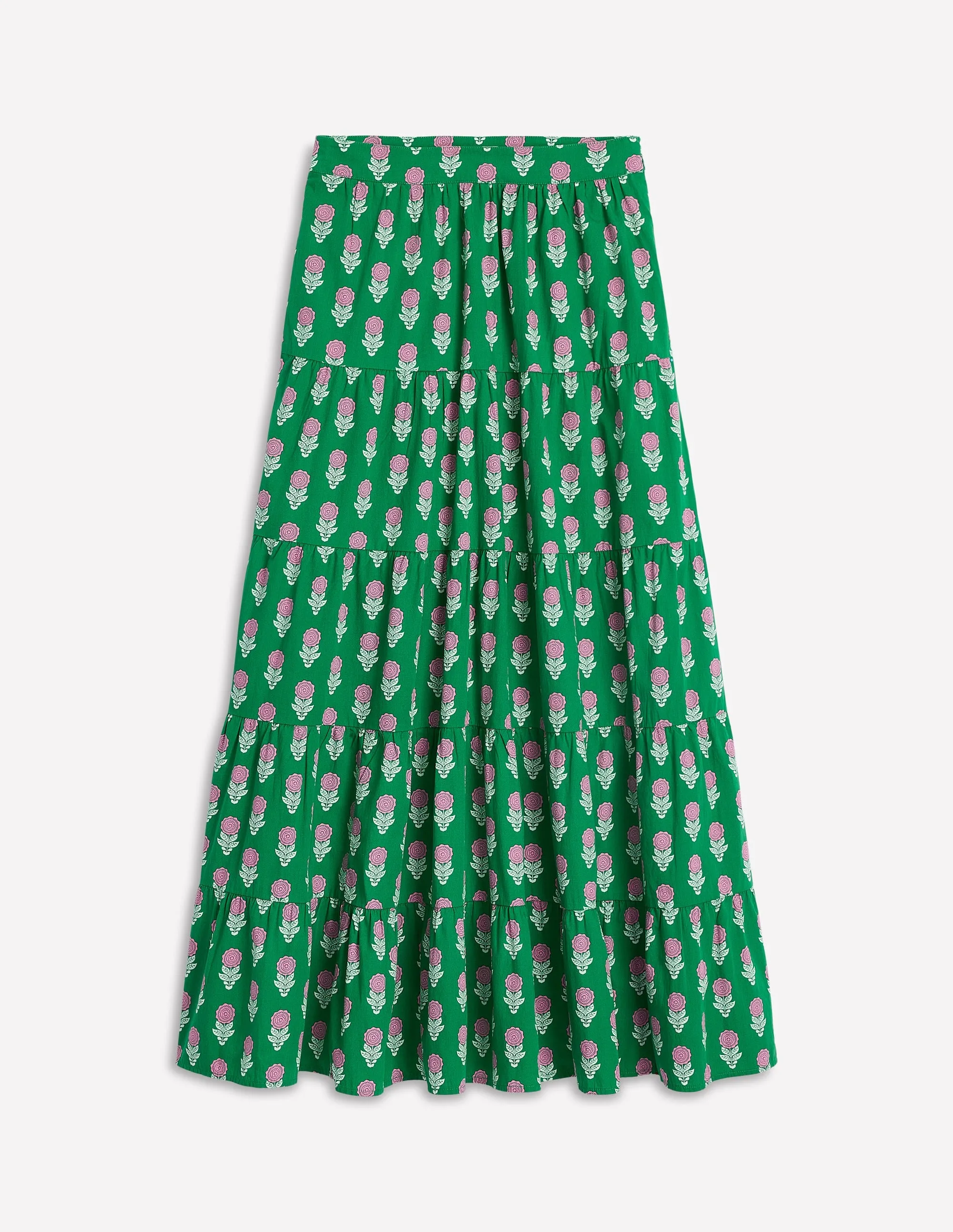 Nadia Poplin Maxi Skirt-Green Stamp. Dahlia Sprig