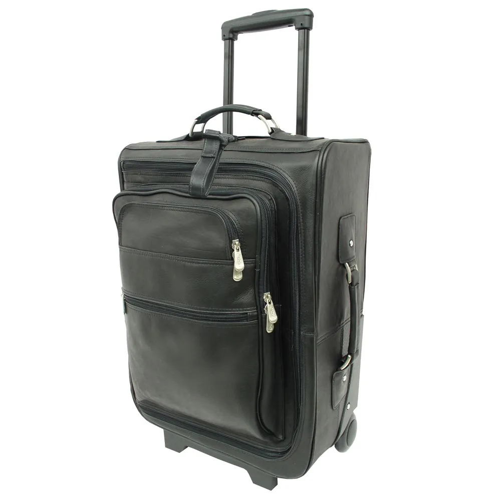 Piel 19" Leather Multi Pocket Wheeler Carry on