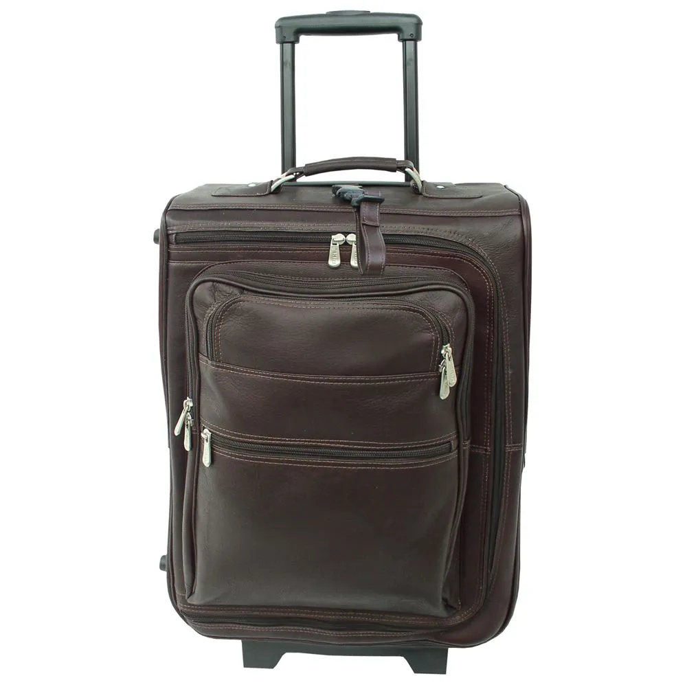 Piel 19" Leather Multi Pocket Wheeler Carry on