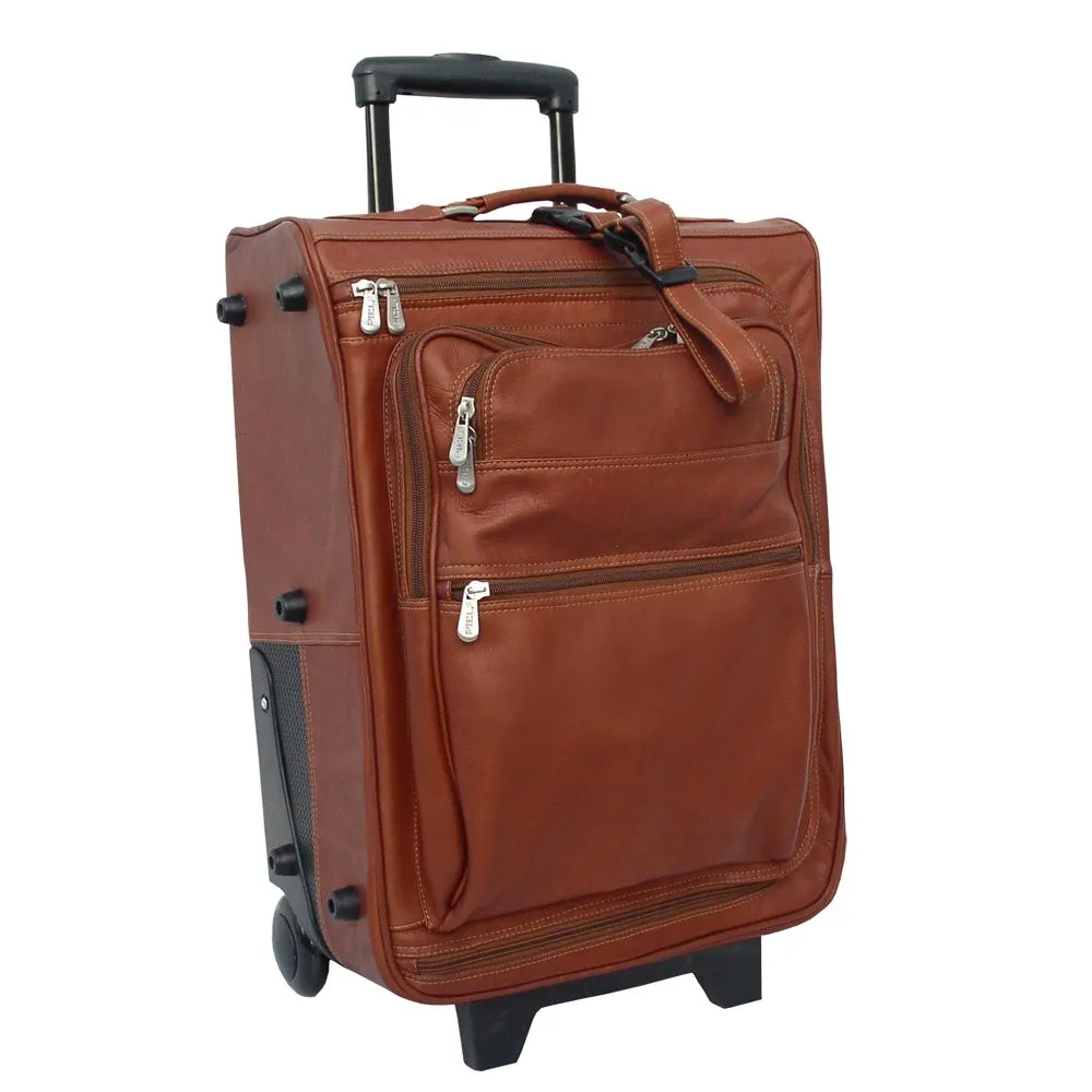 Piel 19" Leather Multi Pocket Wheeler Carry on