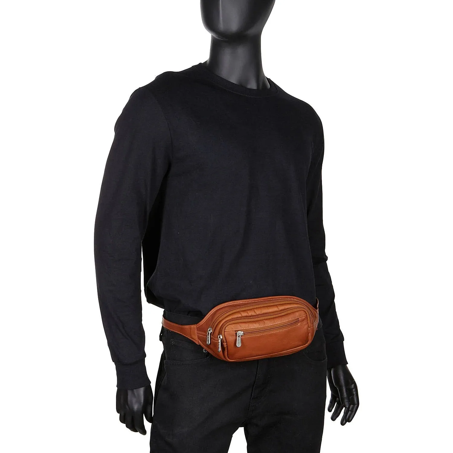 Piel Leather Multi Zip Oval Waist Bag