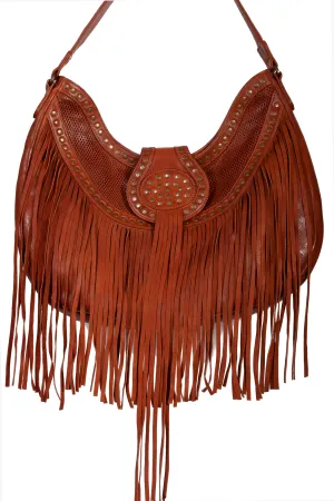 Scully Soft Leather Fringe and Studded Handbag