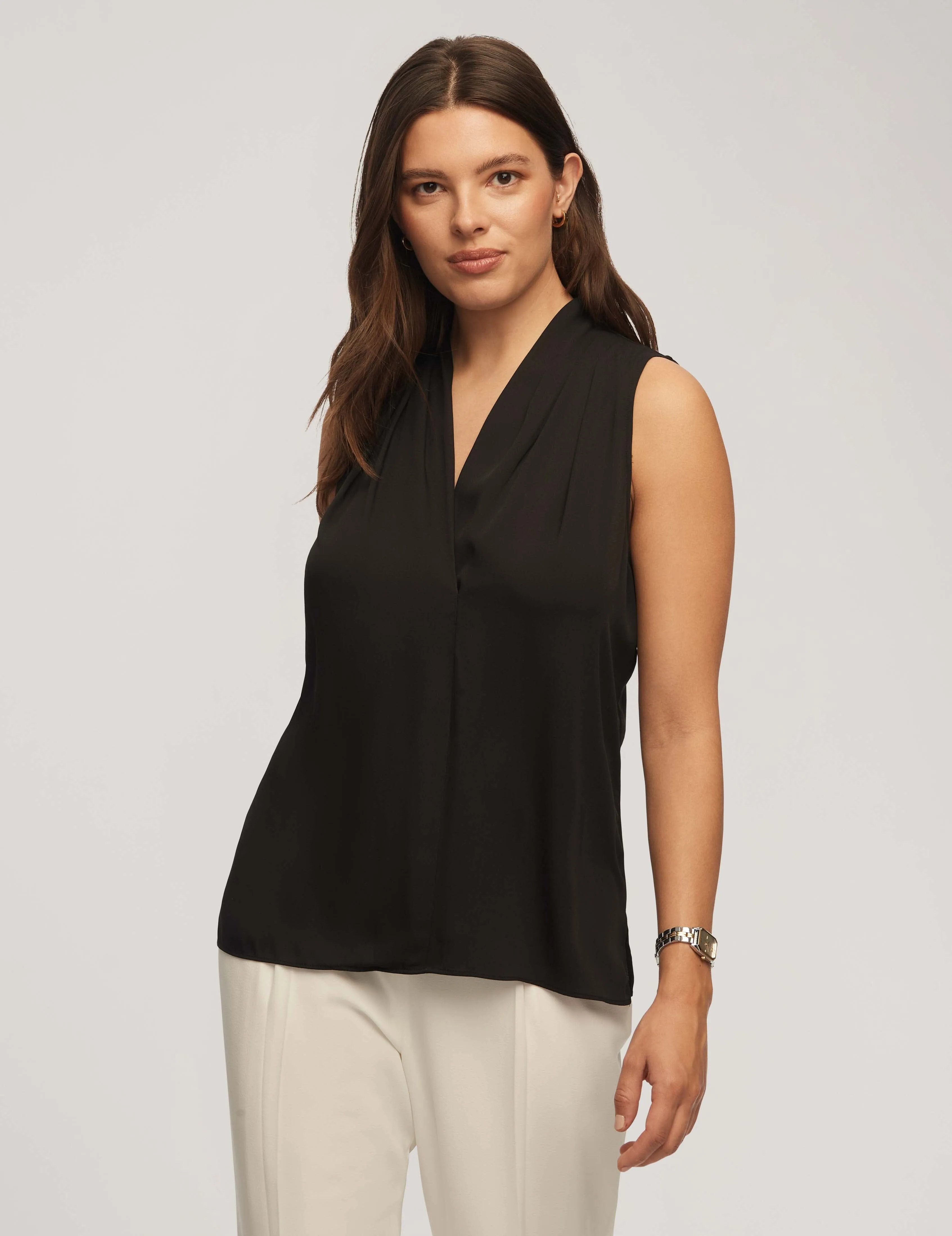 Sleeveless Pleated Shoulder Blouse - Sale