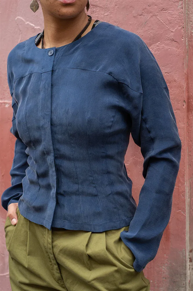 Thinking Mu Briana Dark Cobalt Blouse